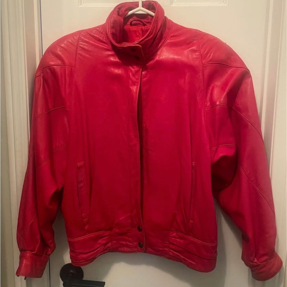 Vibrant Red Leather Jacket for Women
